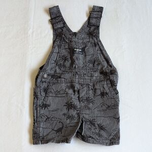 oshkosh b'gosh gray dinosaur lightweight cotton twill shortalls 2T toddler boys